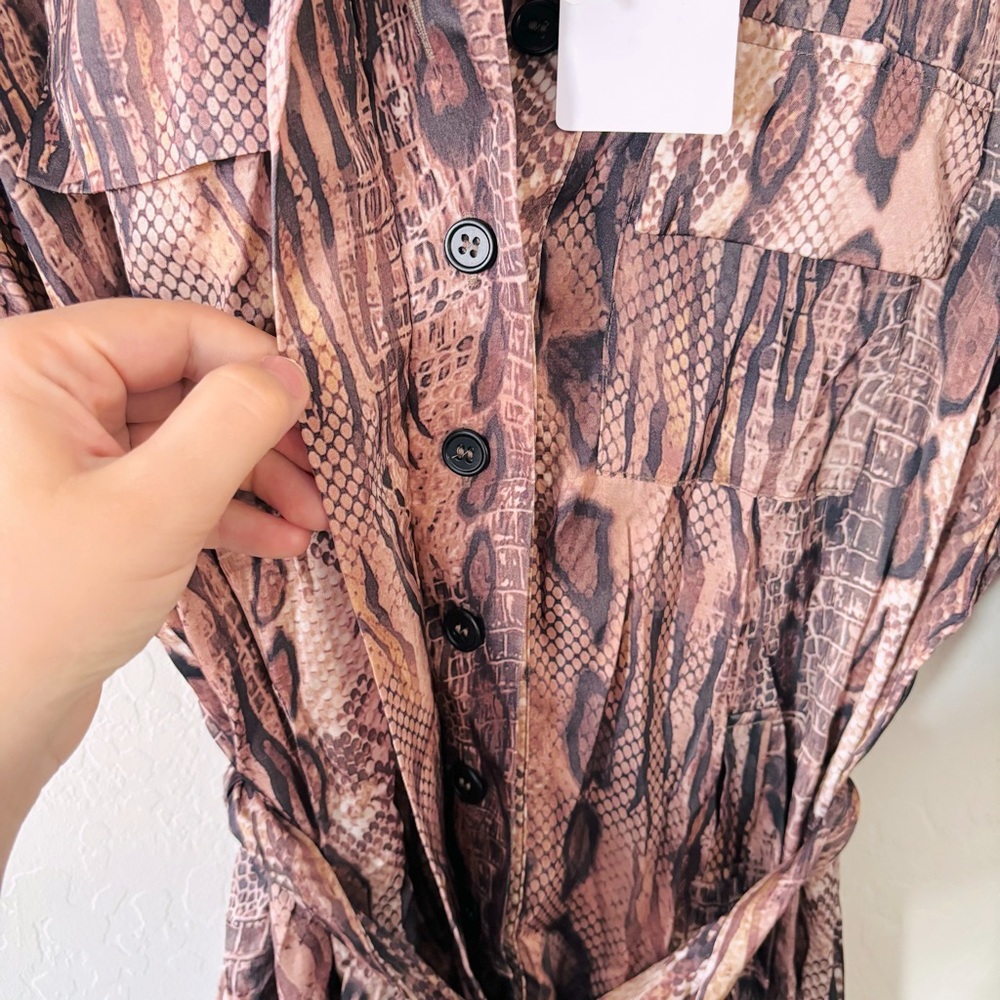 Reiss Women’s Farah Snake Print Belted Midi Dress Size‎ 6 NWT Brown Tan - Picture 9 of 14
